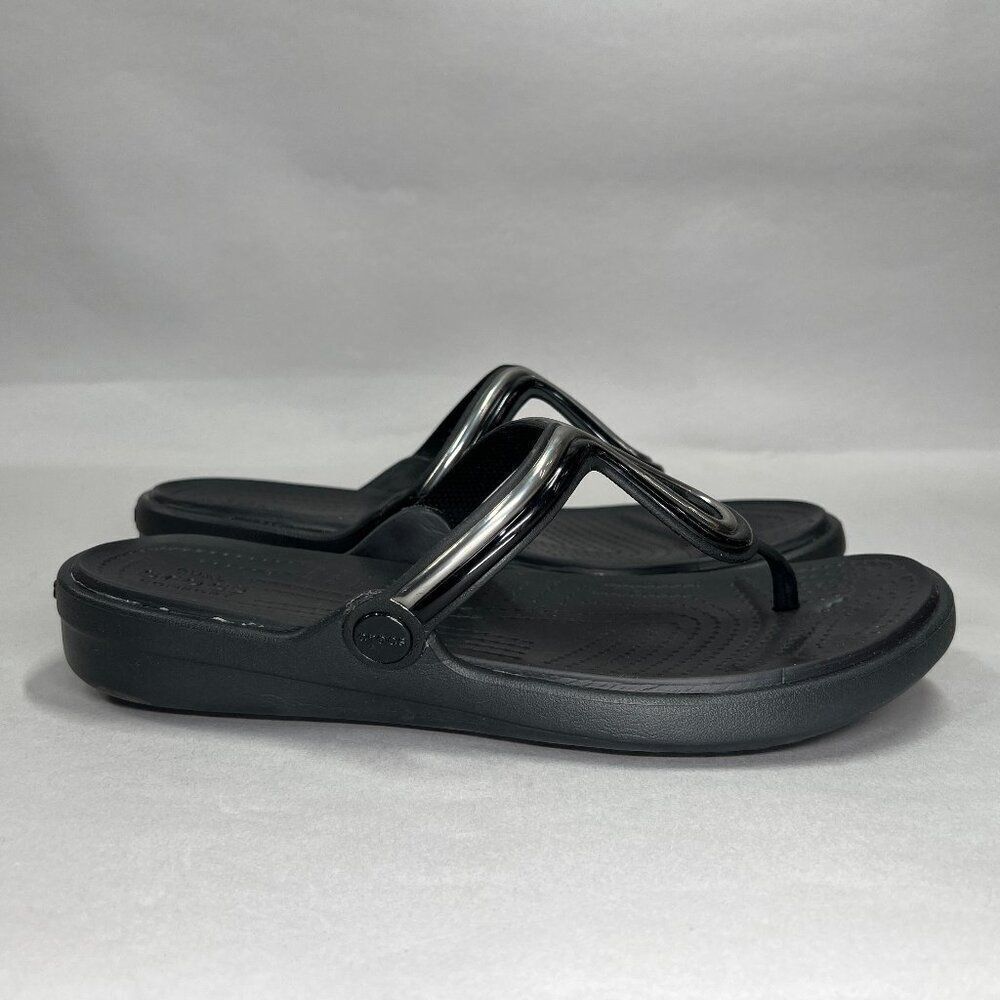 Crocs Sanrah Sandals Women's 10 Black Thong Flip Flop Athletic Beach Slip On
